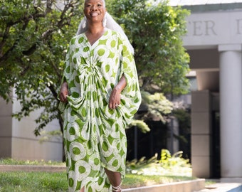 Dreams Green African Kaftan Dress | Ankara Wedding | African Bubu | Plus Size | Cruise | Resort | Lounge | Luxury caftan | Beach | Cotton