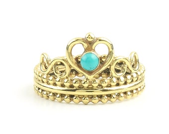 Turquoise Crown Ring, Brass Turquoise Ring, Yoga Jewelry, Tribal, Ethnic Ring, Gypsy, Hippie Jewelry, Festival Jewelry, Boho