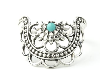 Turquoise Mandala Ring, Sterling Silver Turquoise Ring, Stone Jewelry, Gemstone, Southwestern, Boho, Gypsy, Ethnic, Hippie, Spiritual