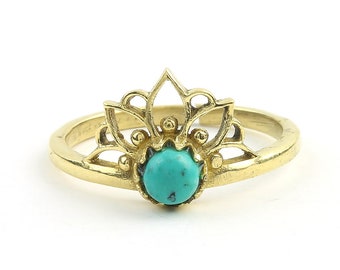 Turquoise Mandala Ring, Brass Flower Ring, Meditation, Yoga Jewelry, Tribal, Ethnic Ring, Gypsy, Hippie Jewelry, Festival Jewelry, Boho