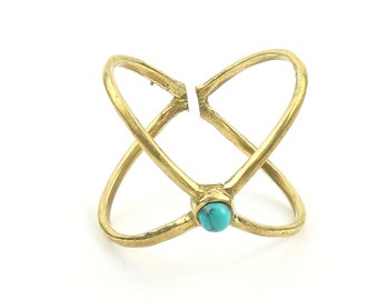 Turquoise X Ring, Brass X Ring, Minimal, Modern, Bohemian, Boho, Gypsy, Festival, Yoga Jewelry, Statement Piece