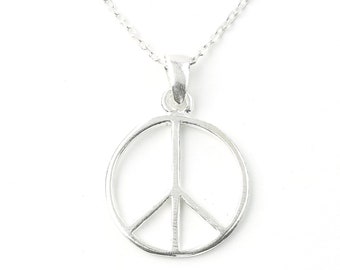 Sterling Silver Peace Necklace, Peace Sign Jewelry, Minimal, Hippie, Spiritual, Boho, Gypsy, Festival Jewelry