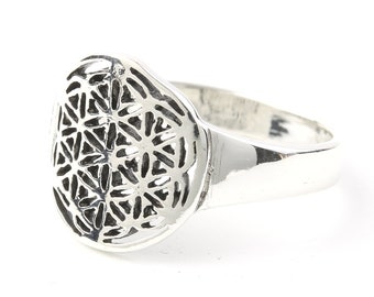 Sterling Silver Flower Of Life Ring, Sacred Geometry Ring, Bohemian, Boho, Gypsy, Festival, Yoga, Meditation Jewelry