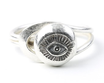 Sterling Silver Eye Ring, Evil Eye Ring, Organic, Boho, Bohemian, Hippie, Gypsy, Festival Jewelry