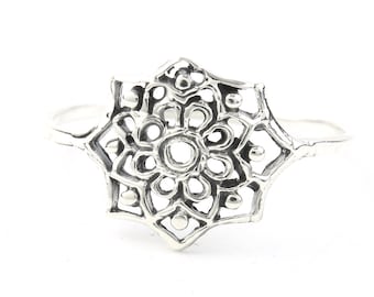 Sterling Silver Mandala Ring, Flower, Cosmic, Boho, Bohemian, Gypsy, Festival Jewelry, Wiccan