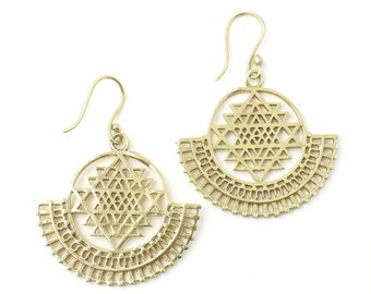 Sri Yantra Earrings, Sacred Geometry, Geometric Earrings, Alchemy Earrings, Modern Earrings, Festival, Gypsy Earrings, Ethnic,