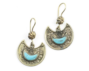 Afghani Moon Earrings, Turquoise, Middle Eastern, Vintage, Afghani, Bohemian, Tribal Earrings, Festival Jewelry, Gypsy Earrings, Ethnic