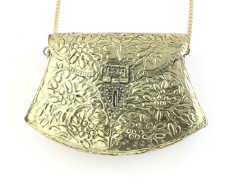 Suru Clutch, Ornate brass bag, Metal Purse, Antique Bag, Gold Purse, Boho, Gypsy, Cigarette Case