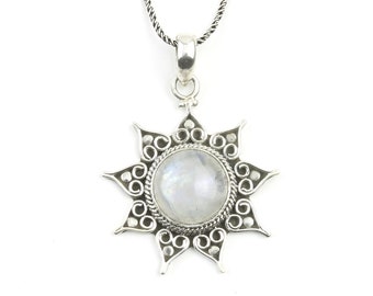 Moonstone Mandala Necklace, Sterling Silver Moonstone Necklace, Sun, Gemstone, Meditation, Spiritual, Boho, Gypsy, Festival