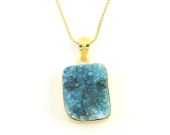 Blue Quartz Druzy Necklace, Raw Stone Necklace, Crystal Necklace, Raw Stone Jewelry, Festival Jewelry, Boho, Hippie