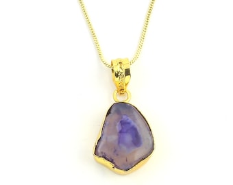 Purple Agate Crystal Necklace, Raw Stone Necklace, Crystal Necklace, Raw Stone Jewelry, Festival Jewelry, Boho, Hippie