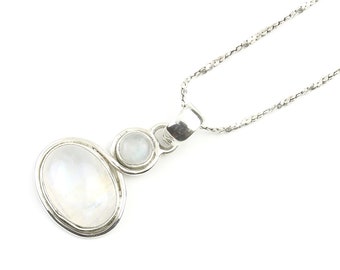 Sterling Silver Moonstone Necklace, Rainbow Moonstone, Gemstone, Meditation, Spiritual, Boho, Gypsy, Festival