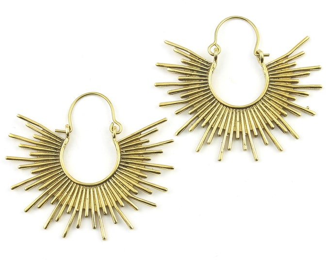 Featured listing image: Sun Goddess Earrings, Sunburst Earrings, Boho, Tribal Brass Earrings, Festival Earrings, Gypsy Earrings, Hoop Earrings