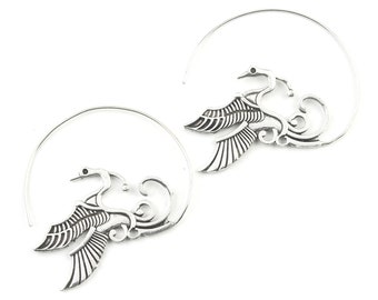 Phoenix Hoop Earrings, Bird Earrings, Peacock, Boho Jewelry, Tribal Earrings, Festival Jewelry, Gypsy Earrings, Ethnic