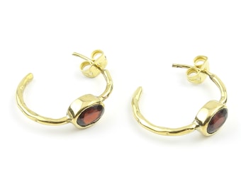 Garnet Brass Earrings, Hoop Earrings, Minimal Earrings, Modern, Unique Earrings, Festival Earrings, Gypsy Earrings