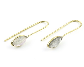Moonstone Drop Earrings, Modern Brass Earrings, Gemstone Jewelry, Minimal Brass Earrings, Festival Earrings, Gypsy Earrings, Ethnic Earrings