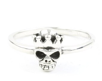 Sterling Silver Skull King Ring, Skull With Crown, Skeleton Ring, Biker, Motorcycle, Boho, Gypsy, Wiccan, Festival Jewelry