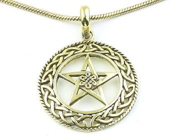 Pentacle Necklace, Brass Pentagram Pendant, Star, Wicca, Wiccan, Magic, Celtic Knots, Festival, Boho, Bohemian, Gypsy, Hippie, Spiritual