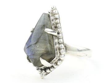 Lover's Coffin Ring, Sterling Silver Labradorite Ring, Gemstone, Festival Jewelry, Boho, Wiccan, Gypsy, Hippie, Spiritual