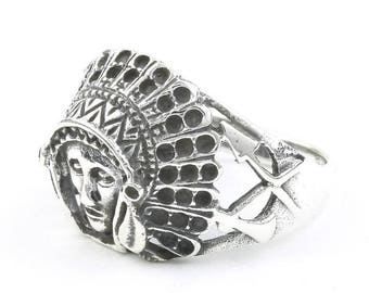 Sterling Silver Indian Chief Ring, Headdress, Feathers, Arrow, Boho, Gypsy, Festival Jewelry, Southwestern Design