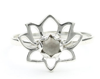 Moonstone Lotus Ring, Sterling Silver Lotus Ring, Open Lotus, Yoga Ring, Stone Jewelry, Gemstone, Crystal, Boho, Gypsy, Hippie Jewelry
