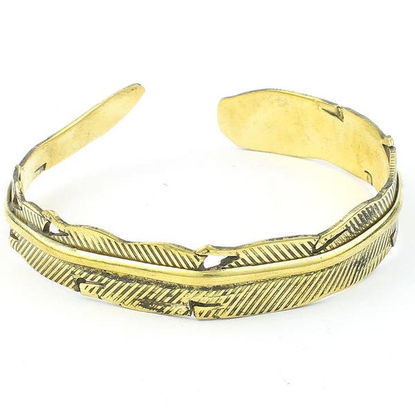 Brass Feather Bracelet, Free Spirit Lower Arm Cuff, Western, Bangle, Indian, Boho, Bohemian, Gypsy, Festival Jewelry