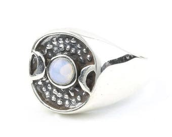 Sterling Silver Triple Goddess Ring, Moon Ring, Moon Phases, Opalite, Boho, Bohemian, Gypsy, Festival Jewelry, Wiccan