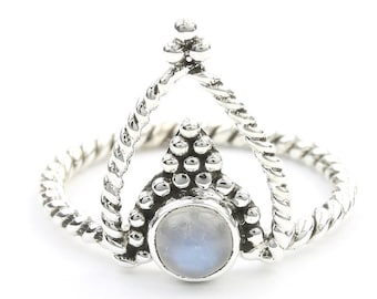 Moonstone Temple Ring, Sterling Silver Moonstone Ring, Flower Moonstone Ring, Stone Jewelry, Gemstone, Crystal, Boho, Gypsy, Hippie Jewelry