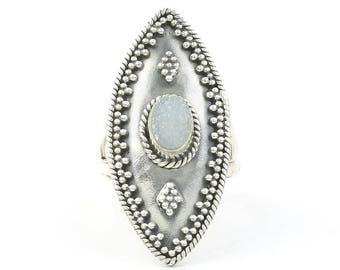 Silver Snow Ring, Sterling Silver Quartz Drusy Ring, Shield, Druzy, Statement Piece, Gemstone Jewelry, Boho, Gypsy, Hippie, Spiritual