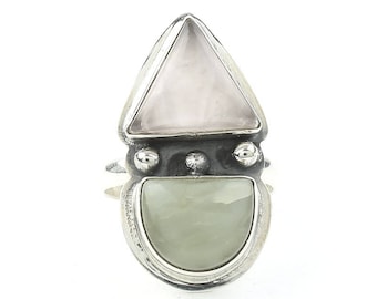 Bague lever de soleil hivernal, bague oeil de chat et quartz rose en argent sterling, pièce tendance, bijoux de festival, bohème, gitane, hippie, spirituel