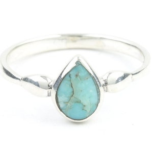 Desert Rain Turquoise Ring, Sterling Silver Teardrop Ring, Minimal, Modern, Boho, Bohemian, Gypsy, Festival Jewelry, Gemstone, Southwestern