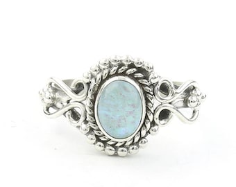 Moon Waters Ring, Sterling Silver Opal Ring, Vintage, Stone Jewelry, Gemstone, Boho, Gypsy, Wiccan, Hippie, Spiritual, Victorian