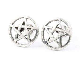 Sterling Silver Pentacle Earrings, Star Posts, Pentagram Stud Earrings, Wiccan, Pagan, Gypsy, Festival Jewelry