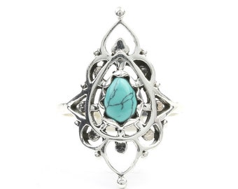 Turquoise Meru Ring, Sterling Silver Turquoise Ring, Stone Jewelry, Gemstone, Southwestern, Boho, Gypsy, Ethnic, Hippie, Spiritual