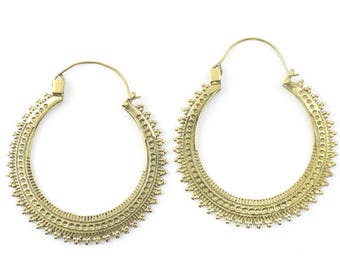 Bekasi Earrings, Large Ornate Ethnic Hoop Earrings, Tribal Brass Earrings, Festival Earrings, Gypsy Earrings