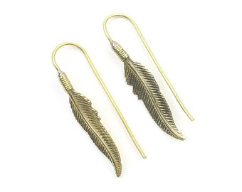 Feather Earrings, Brass Earrings, Southwestern Earrings, Modern Earrings, Festival, Gypsy Earrings, Ethnic