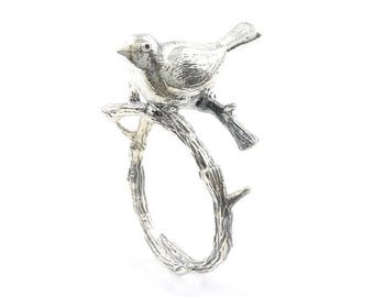 Sterling Silver Bird Ring, Bird On Branch, Tree Ring, Boho, Bohemian, Gypsy, Festival Jewelry, Animal Jewelry