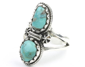 Turquoise Blossom Ring, Sterling Silver Turquoise Ring, Stone Jewelry, Gemstone, Southwestern, Boho, Gypsy, Ethnic, Hippie, Spiritual