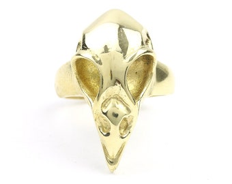 Brass Bird Skull Ring, Raven Skull, Large Skull Ring, Gothic, Bones, Animal Skull