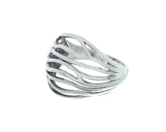 Sterling Silver Wave Ring, Webbed Silver Ring, Mesh Ring, Boho Ring,