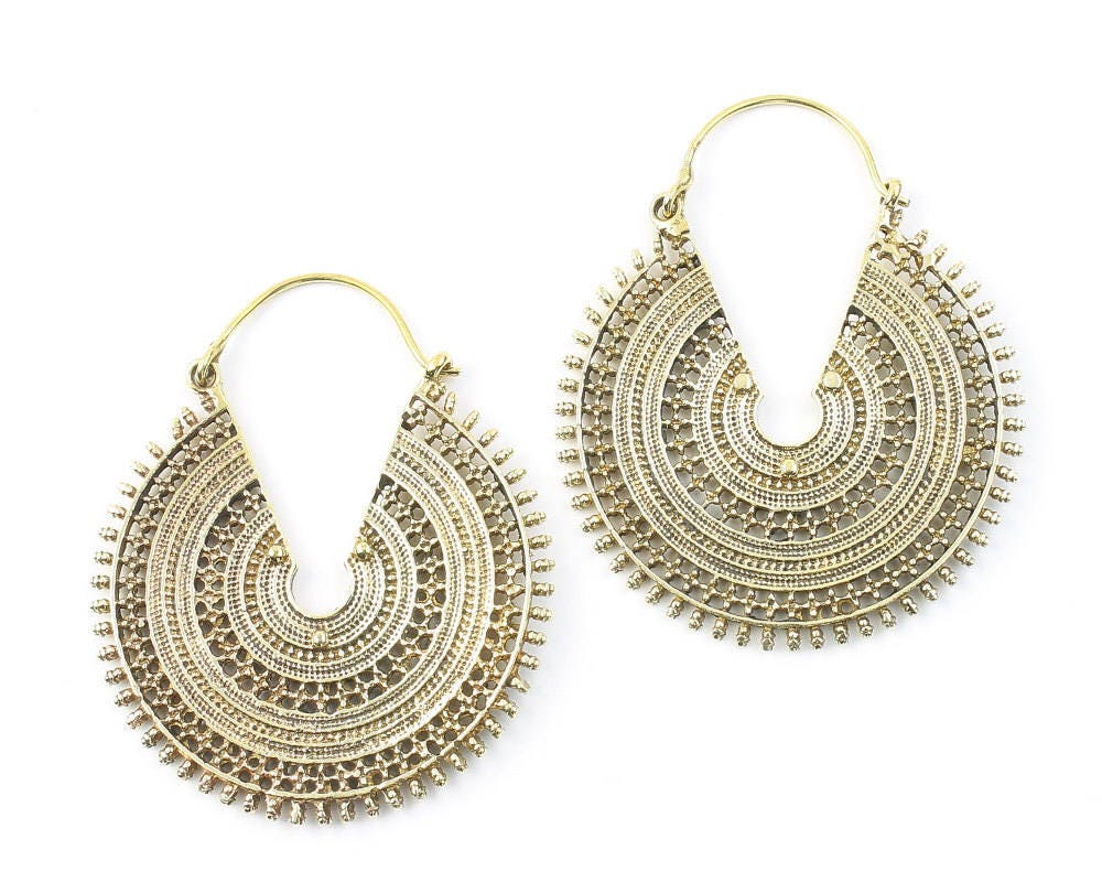 Mandala Brass Earrings, Silver Mandalas, Large Earrings, Tribal Brass ...