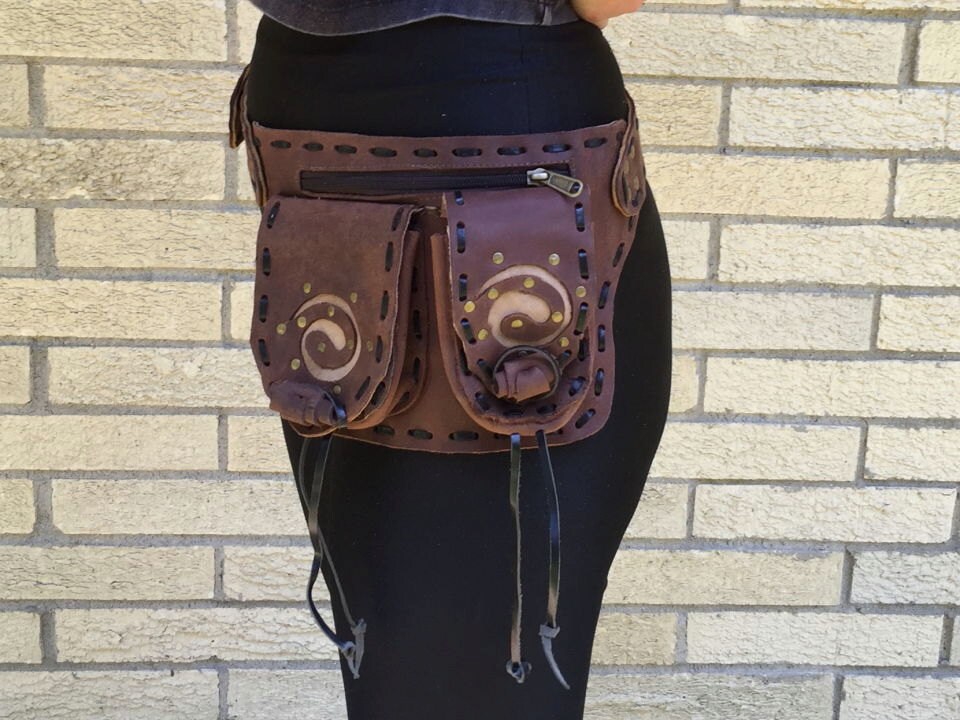 #034;Handmade Leather utility belt Pouch, Festival Fancy Pack, Bum Bag  for Women