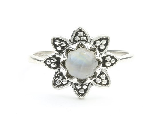 Round Moonstone Ring In 925 Sterling Silver - Ethnic Boho Vintage Ring, Delicate Tribal Gypsy Style Jewelry - View #6
