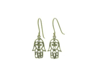 Brass Hamsa Earrings, Brass Earrings, Hand of Fatima Earrings, Gypsy Earrings, Ethnic Earrings