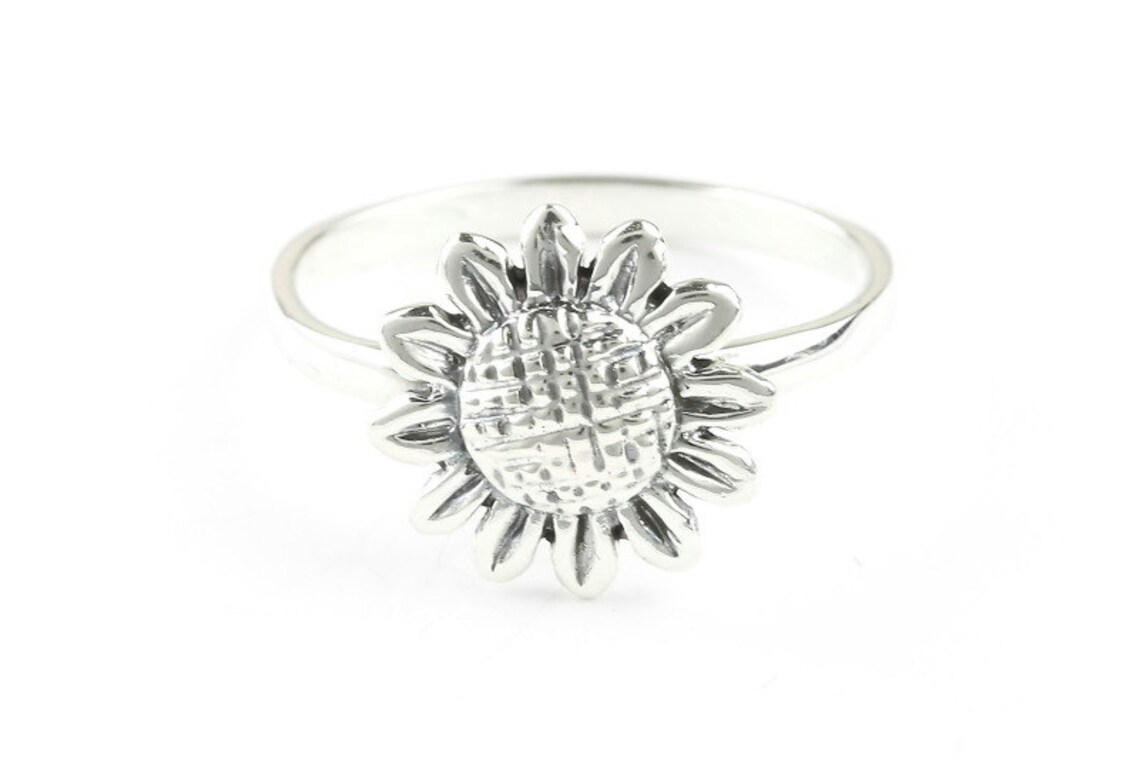 Sunflower Ring Sterling Silver Flower Ring 925 Boho Gypsy Etsy