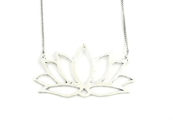 Large Lotus Necklace, Open Lotus Flower Pendant, Yoga