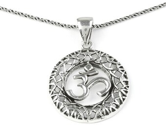 Sterling Silver Om Necklace, Yoga necklace, Meditation, Spirit, Festival, Hippie, Boho