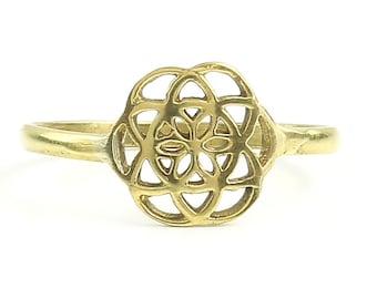 Brass Seed Of Life Ring, Sacred Geometry Ring, Bohemian, Boho, Gypsy, Festival, Yoga, Meditation Jewelry