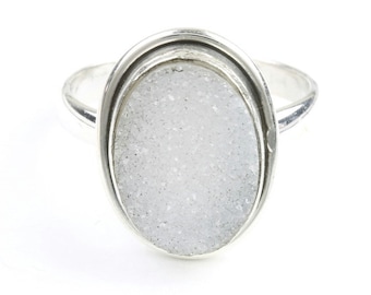 Desert Snow Ring, Sterling Silver Druzy Ring, Drusy Gemstone, Crystal Jewelry, Boho, Gypsy, Wiccan, Spiritual,Festival Jewelry