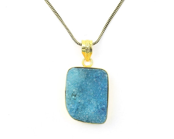 Boucles D'oreilles Pendentif Bleu Quartz Druzy Et Résine - Élégantes Et Créateur - Neuf Sans Emballage